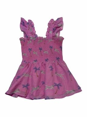 J. Marie Sleeveless Ruffle Tank Sz XS Pink Animal Tropical Girly